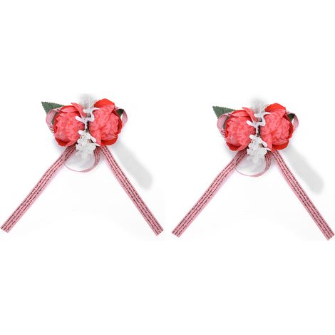 2 Pièces Fleur de Poignet Artificielle, Corsage de Mariée Innovant pour Demoiselle d'Honneur, Décoration de Noce Rouge (1/5)