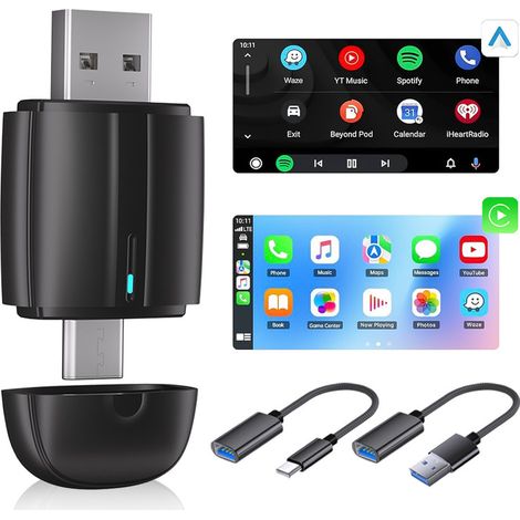 Adaptateur Carplay sans Fil pour Apple CarPlay et Android Auto - 2 en 1 Bluetooth Car Play Dongle Convert Wired to Wireless (1/5)