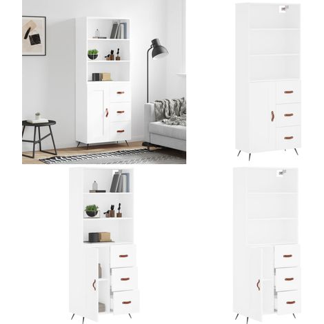 Buffet haut Blanc 69,5x34x180 cm Bois d'ingénierie - Buffet Design Moderne - Meuble Rangement - Armoire Blanche - Commode Élégante - Mobilier Salon - Home & Living (1/5)