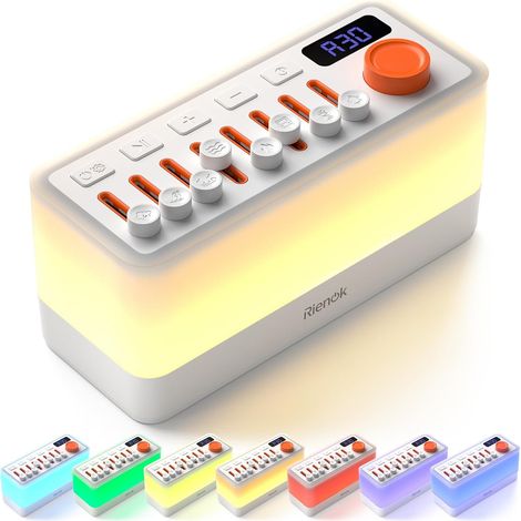 Enceinte Bluetooth Veilleuse Lampe de Chevet Lumineuse Multifonction 8 Effets Sonores Autonomie 60 H avec Fonction Minuterie Cadeau Adulte Noël (1/5)