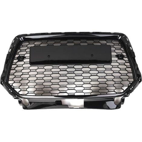Grille de protection avant nid d'abeille pour Audi A3 RS3 8V (2016-2019) – Sans emblème – Compatible facelift – Pare-chocs côté droit & gauche – ABS noir brillant – Couvre-antibrouillard – Cadre coule (1/5)