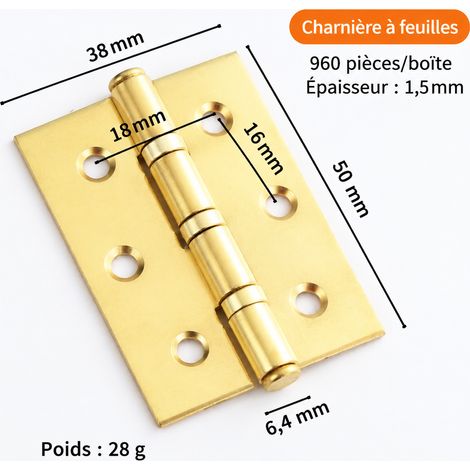 Charnière plate de meuble 2 pouces 50x38x1,5 mm bronze à roulement 2 50 38 1.5 5 × 4 × 2 cm 28 g – Livraison gratuite
