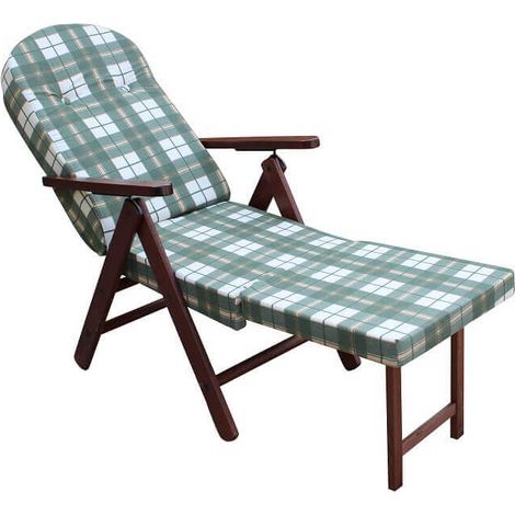 Poltrona relax da interno in legno regolabile in 4 posizioni con cuscino e prolunga poggiapiedi Padova - Green (1/5)
