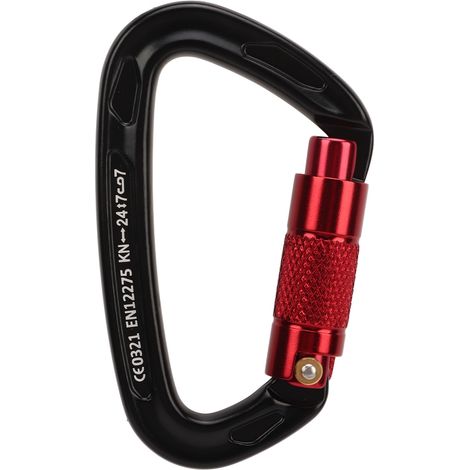 Mousqueton escalade noir aluminium alliage forme D verrouillage lourd pour hamac escalade roche (1/5)