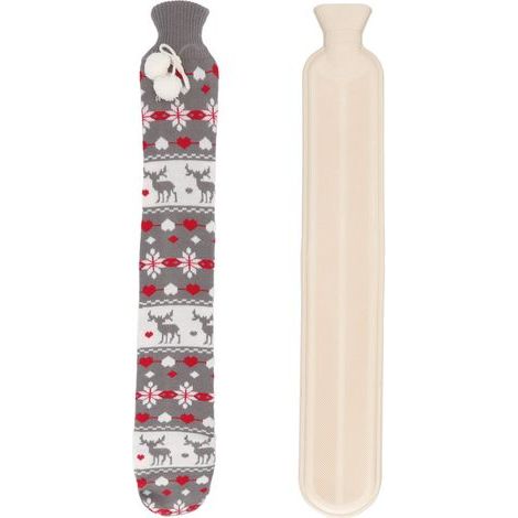 Bouillotte longue – 72 cm – 2000 ml – Housse grise motif faon – Chauffe-dos (1/5)