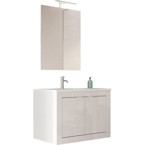 Wandhängendes Badezimmermöbel WIEN – 1 Waschbecken – 2 Türen – 82 cm – Hochglanz Weiß – Modernes Design