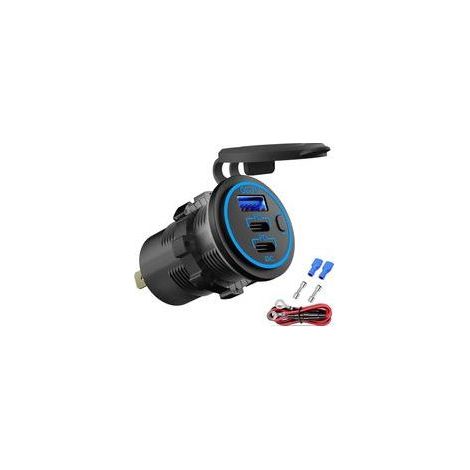 Prise USB 12V double PD3.0 & QC3.0 avec interrupteur, charge rapide pour voiture, bateau, Android/iPhone (1/5)