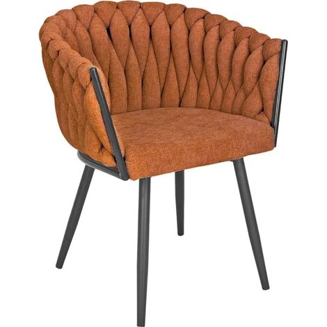 Chaise en tissu maille tressé terracotta pieds métal noir – BOWI 2 (1/5)