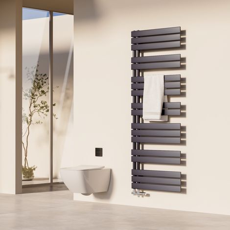 Heilmetz – Sèche-serviettes eau chaude 160x60 cm – Acier inoxydable anti-corrosion – Puissance 980 W – Raccordement latéral – Design asymétrique