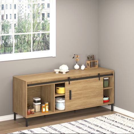 Kit porte coulissante 200 cm en acier noir avec accessoires OKMYHOME (1/5)
