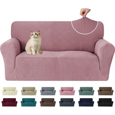 Housse de Canapé 2 Places(139-175cm) avec Accoudoirs, Universelle Couvre Canapé Extensible, Sofa Cover Lavable Antidérapante, Housses Meubles Protection pour Chiens et Chats, Rose (1/5)