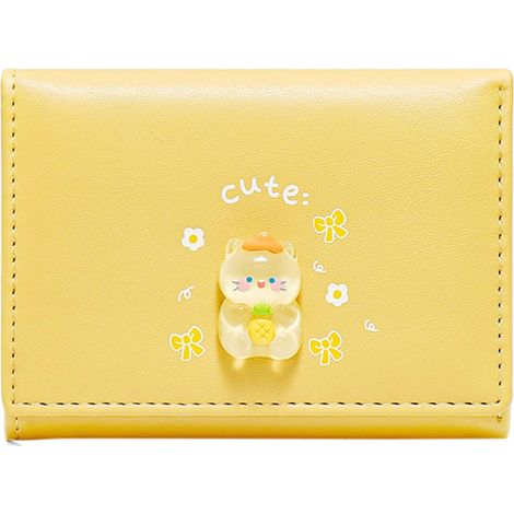 Monedero pequeño con clip y botón de fruta, estampado de conejos, para hombre, color amarillo, talla única.