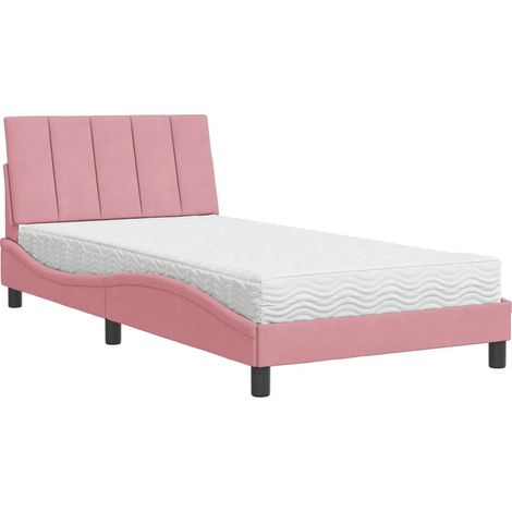 vidaXL Letto con Materasso Hanko Rosa 100x200 cm in Velluto (1/5)