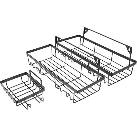 Lot de 3 paniers de douche, largeur 32 cm, organisateur de salle de bain mural en métal avec accessoires (1/5)