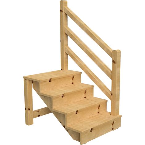 Holztreppe VENEZIA mit Treppengeländer rechts, 4 Stufen, H71cm B120cm, mit Setzstufen