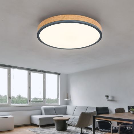 Deckenleuchte rund Holz dimmbar LED Deckenlampe mit Fernbedienung Holzlampe Decke Wohnzimmer, CCT Timer Memoryfunktion, 24W 1800Lm, DxH 45x8,5 cm