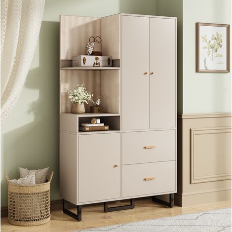 Mueble zapatero de entrada 110 x 38 x 186 cm de MDF gris beige DESVIAE (1/5)
