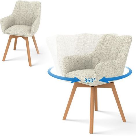 WAFTING Lot de 2 Chaises de Salle à Manger Pivotantes 360°, Accoudoirs et Pieds Bois, Dossier Haut avec Coussin en Molleton.Kaki. (1/5)