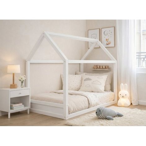 Lit cabane en bois blanc 90 x 190 cm POPY