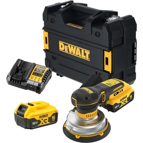 Dewalt – Ponceuse excentrique 18V DCW230P2QW avec 2 batteries 5Ah – Disque 150mm pour ponçage bois et métal – Autonomie sans fil (1/2)