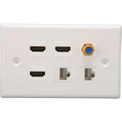 HDMI-Wanddose mit 6 Anschlüssen, F- und CAT6-Anschlüssen für Heimnetzwerk- und Multimediainstallationen