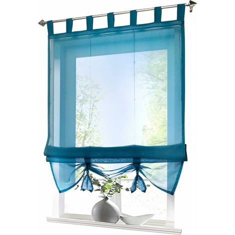 Roman Blind with Loop Curtains Kitchen Roman Shades Sheer Curtains with Blind Loop Modern Voile Blue WxH 60x155cm 1pc (1/5)