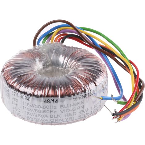 Transformateur torique RS PRO 2 sorties, 115 V ac, 230 V ac 2 x 15V c.a., 50VA (1/2)