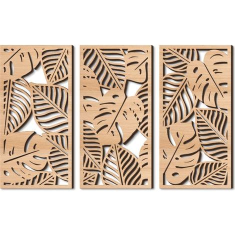 Décoration murale bohème en bois naturel - 3 panneaux (40 x 20 cm) pour salon et chambre (1/5)