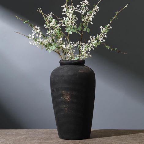 Vase en céramique noire, grande vase décorative pour fleurs, vases en terre cuite de ferme pour la décoration de la maison, vases rustiques vintage pour salon, cuisine, chambre à coucher (1/5)