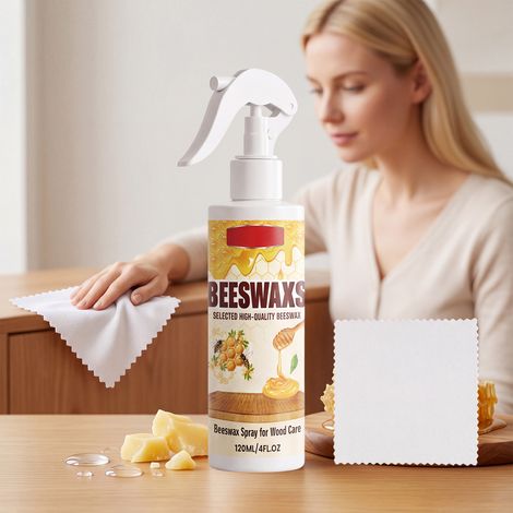 Bienenwachs-Polierspray, ein spezielles Polier- und Pflegemittel für Holzmöbel sowie ein Fleckenentferner und Pflegemittel für Mahagoniböden – 120 ml + Handtuch -- DE (1/5)