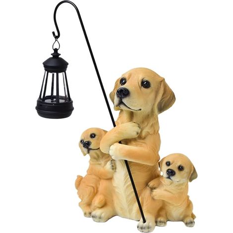 Statue Chien Résine pour Jardin, Éclairage Auto Statue de Chien en Résine, Éclairage Auto Jardin, Gris, pour décor Allée (1/5)