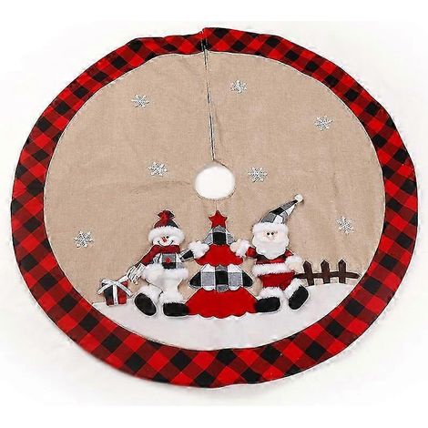 Père Noël bonhomme de neige jupe de sapin de Noël à carreaux rouges et noirs tablier de sapin de Noël (1/4)