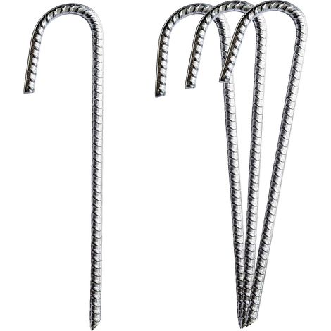 Lot de 4 piquets d'ancrage au sol pour trampoline de 30 cm - En acier galvanisé - En forme de J - Avec pointe burin - Pour fixation de tentes, buts de football, pavillons, clôtures, châteaux (1/5)
