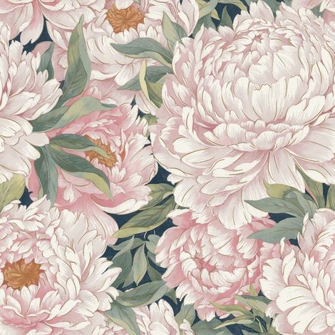 Vinyl Blousy Blooms Pink Textured Wallpaper Large Floral Peony Paste Wall (1/4)