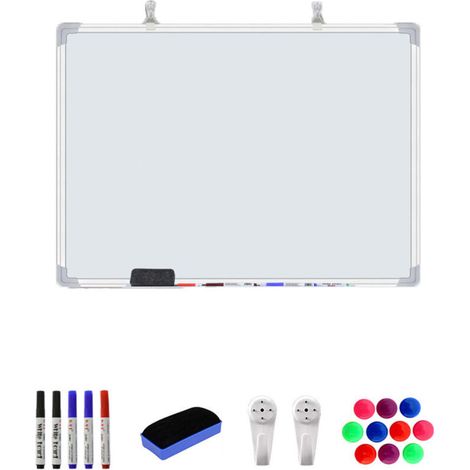 Tableau blanc magnétique simple face 60 x 45 cm, tableau blanc effaçable mural avec cadre en aluminium et porte-marqueur, adapté au bureau, à l'école et à la maison (1/5)