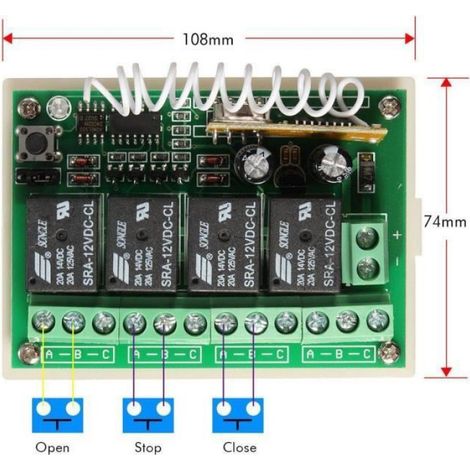 Interrupteur Telecommande - 4 Canaux 433 Mhz - Recepteur Sans Fil 12 V - Pour Automatisation Domestique - Lot De 1 Unite (1/4)
