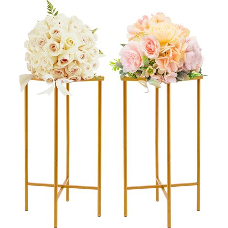 Lot de 2 supports de fleurs au sol, colonne métalliques dorés, présentoir pour centre de table, hauteur 57 cm, décoration pour mariage, fêtes, cérémonie, réception et événement (1/5)