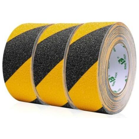 Lot de 3 rouleaux de ruban antidérapant noir et jaune pour escaliers, 5 cm x 10 m, ruban adhésif antidérapant haute adhérence, ruban adhésif antidérapant pour escaliers