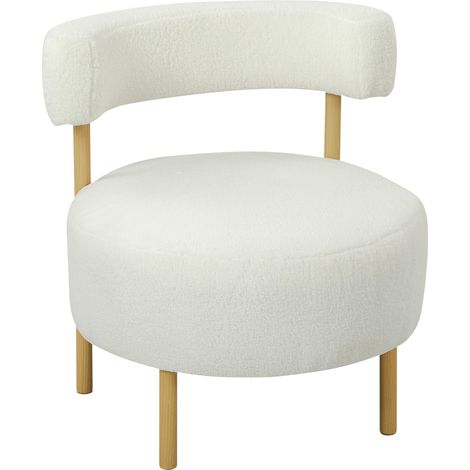 Fauteuil inclinable en polaire sherpa, pieds en métal imitation bois, revêtement capitonné, 67 x 67 x 71 cm, blanc crème