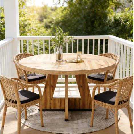 MEUBLIV Tavolo da pranzo rotondo 120 cm naturale stile rustico, 4 posti, solo tavolo (1/5)