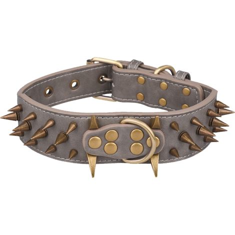 Collier pour grand chien QttvbTna, en cuir PU, anti-morsure, style rétro, marron, taille M/L (1/5)