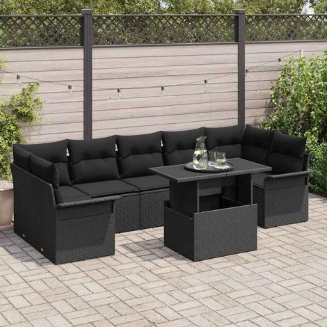 Garten-Sofa-Set mit Kissen 8 pcs Schwarz Poly Rattan (1/5)