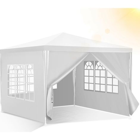 Wolketon Tonnella 3x3 m con 4 teli laterali rimovibili e 3 finestre decorative, gazebo da giardino facile da installare, Bianco