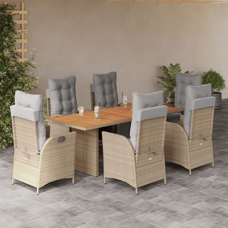 7-tlg. Garten-Essgruppe mit Kissen Beigemischung Poly Rattan (1/5)