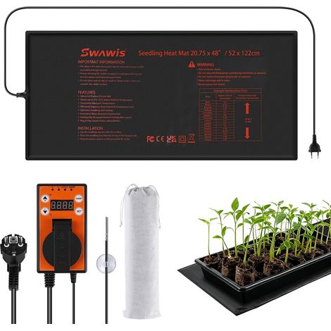 130W Plant Heating Mat 52.5 x 122 cm with Thermostat, Temperature Control Range 5-42°C, IP67, for Seed Germination, Craft Brewing, Reptiles (Separated) (1/5)
