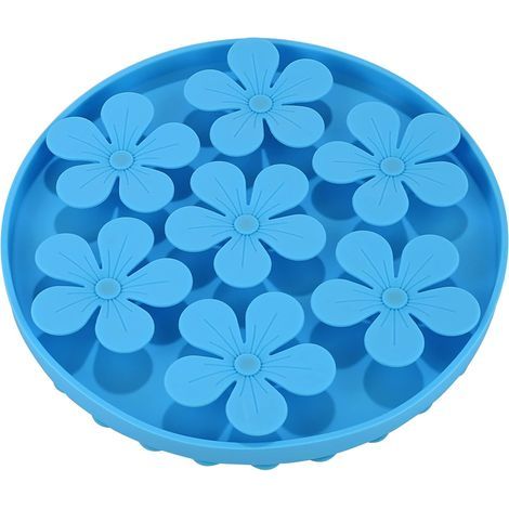 Comedero de alimentación lenta para gatos/mascotas, de goma de silicona suave, con bonita forma de flor, azul. (1/5)