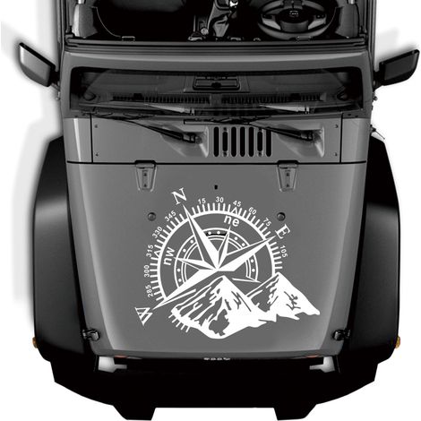 Autocollants de boussole de montagne, autocollants imperméables en vinyle pour côté de carrosserie, fenêtre, capot de voiture pour Jeep Wrangler SUV (1/5)