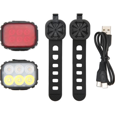 Ensemble d'éclairage vélo rechargeable haute luminosité, phare et feu arrière étanche IP65 (1/5)