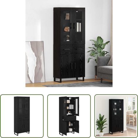 vidaXL Meuble de rangement -  Haut Armoire 2 pcs Chêne noir Bois Aggloméré et Verre (1/5)