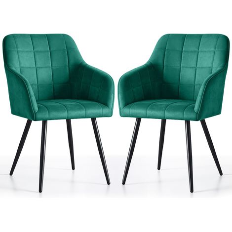 Juego de 2 sillas acolchadas con costuras cuadradas LUXANO Verde Botella patas negras (1/5)